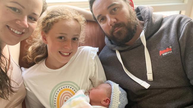 Astyn, Isabella, Ben and Hunter after the birth of Hunter. Picture: Supplied by family