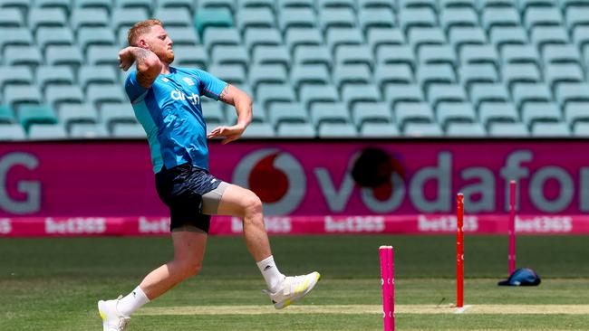 England's paceman Ben Stokes bowls during a training session at the Sydney Cricket Ground Picture: AFP