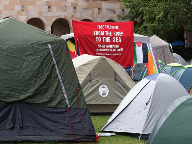 The pro-Palestine camp at UQ in St Lucia. Picture: Liam Kidston