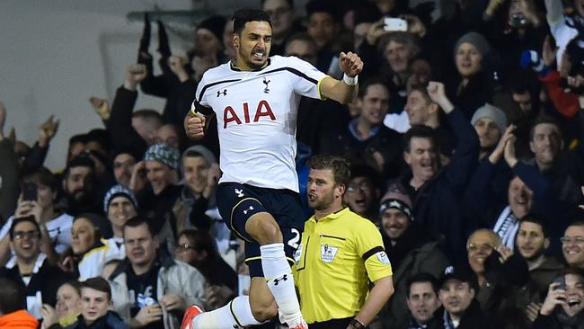 Tottenham Hotspur's Belgian midfielder Nacer Chadli celebrates.