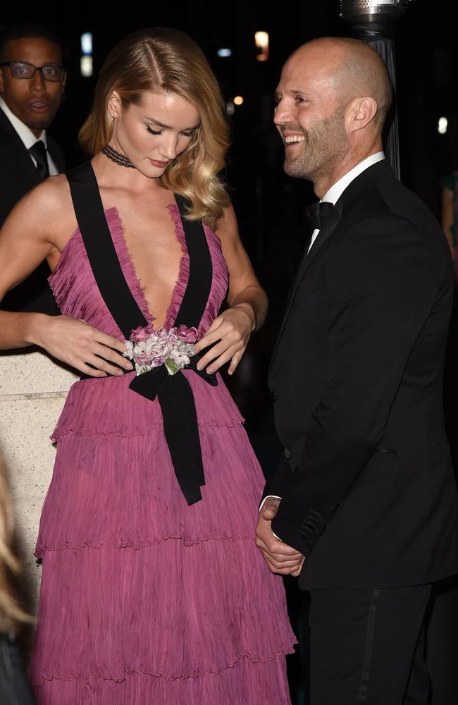 Model Rosie Huntington-Whiteley and actor Jason Statham attend LACMA 2015 Art+Film Gala Honoring James Turrell and Alejandro G Iñárritu, Presented by Gucci at LACMA on November 7, 2015 in Los Angeles. Picture: Getty