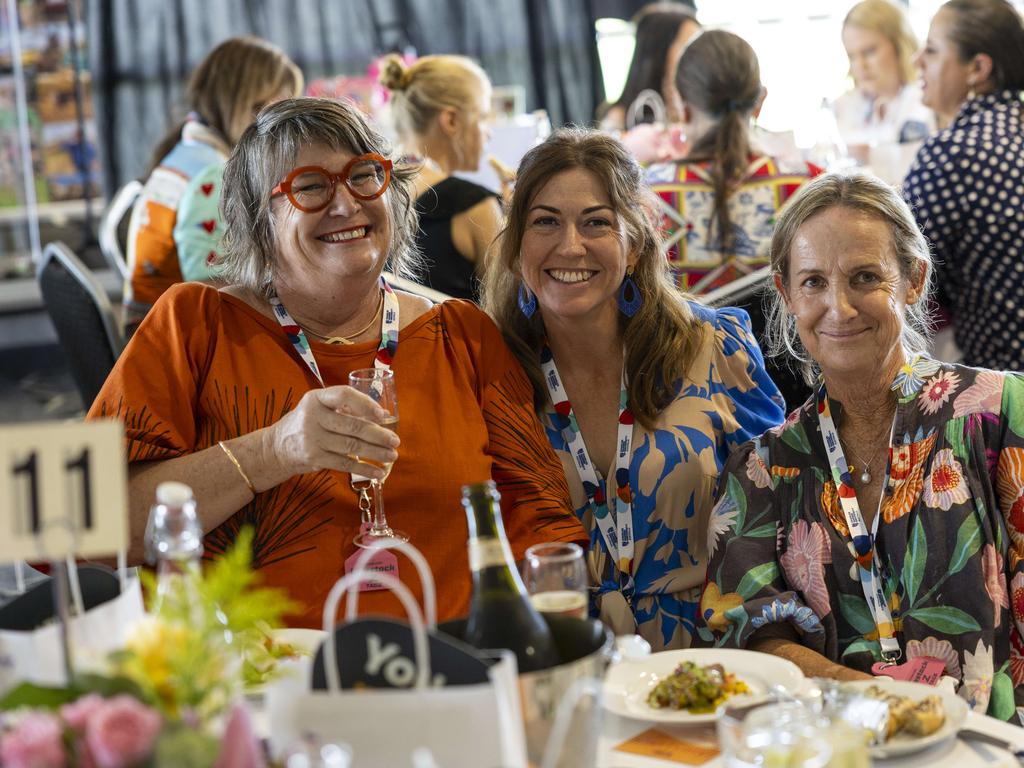 <p>Neen Hawkes, Emily Hinds and Robyn Wing at the Northern Territory Cattlemen's Association Ladies lunch in Darwin Turf Club. Picture: Pema Tamang Pakhrin</p>