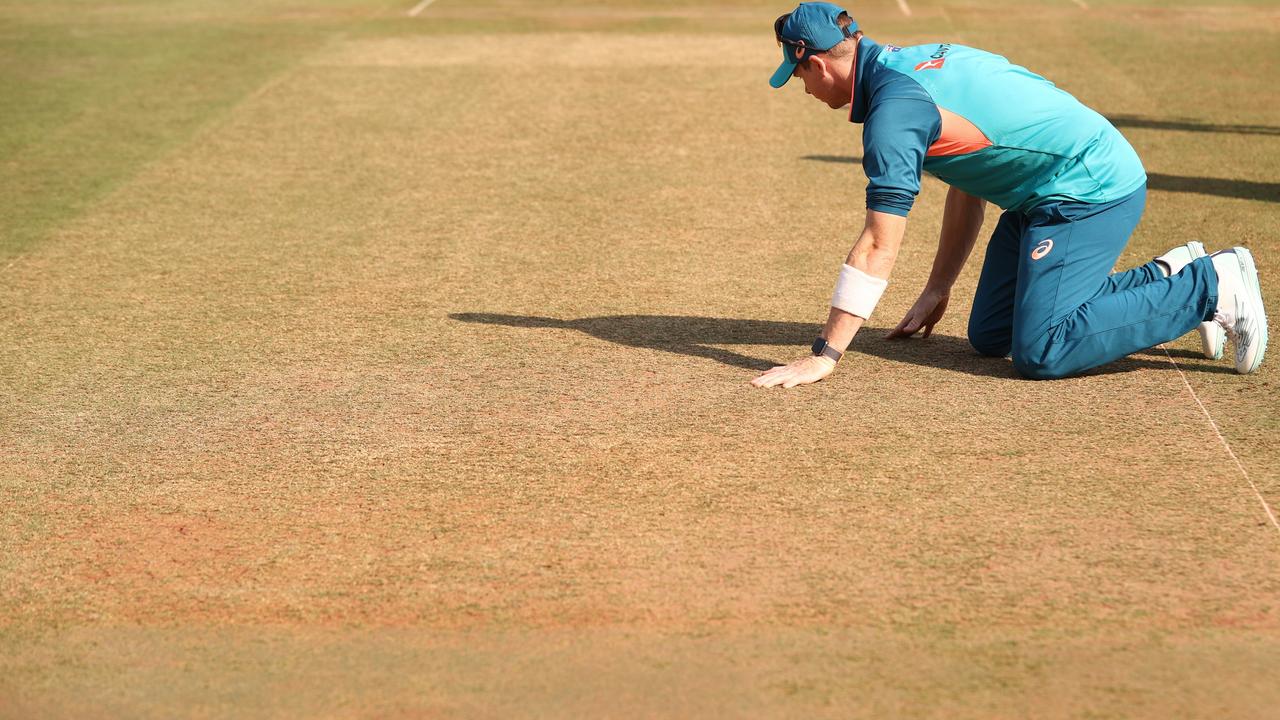 Steve Smith inspects the pitch in Nagpur. (Photo by Robert Cianflone/Getty Images)