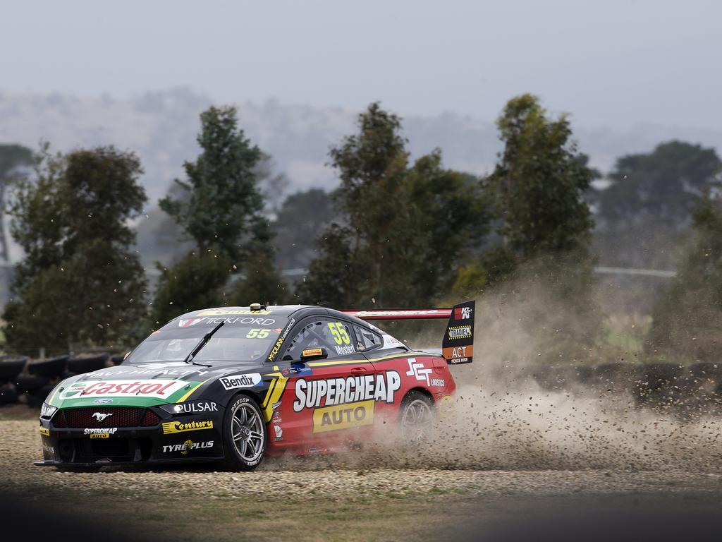 Chaz Mostert of Tickford Racing driving a Ford Mustang runs off the track at turn 6 at Symmons Plains. PICTURE CHRIS KIDD