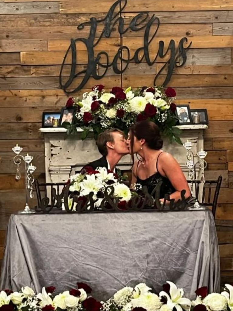 The happy couple share a kiss on their wedding day. Picture: Instagram/@Mrskayladoody33124