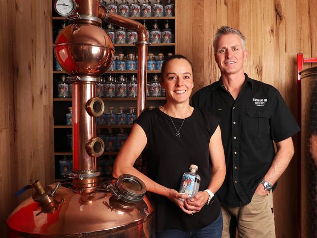 Danika and Stuart Bumford of Blackmans Bay are the founders of Blackmans Bay Distillery and in only just over a year of existence have already been recognised at Australian Gin Awards. Picture: Nikki Davis-Jones