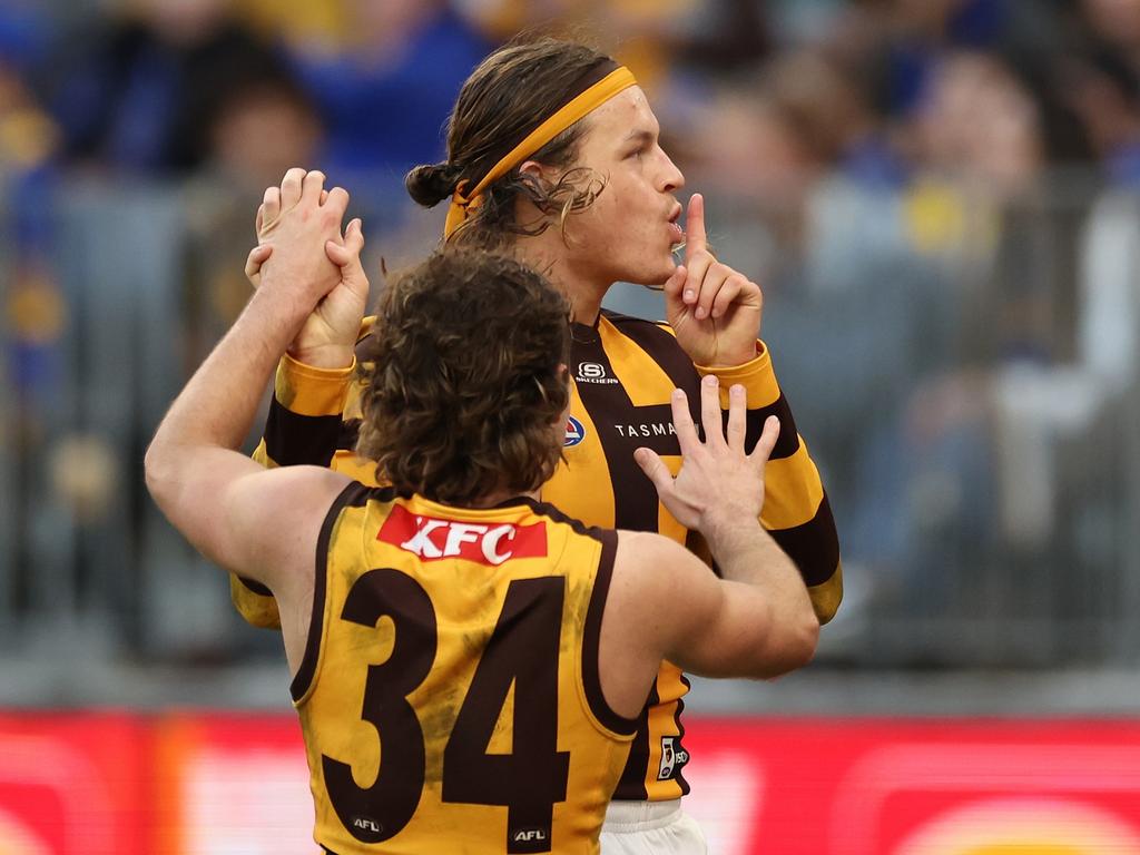 Jack Ginnivan is looking more likely to face the Pies on the weekend after overcoming a cracked fibula. Picture: Will Russell/AFL Photos via Getty Images