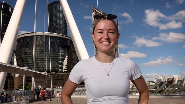 Kylie Vecchio on the Neville Bonner Bridge. Picture: Liam Kidston