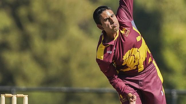 Premier Cricket: Carlton v Fitzroy Doncaster. Ejaaz Alavi bowling for Fitzroy Doncaster. Picture: Valeriu Campan