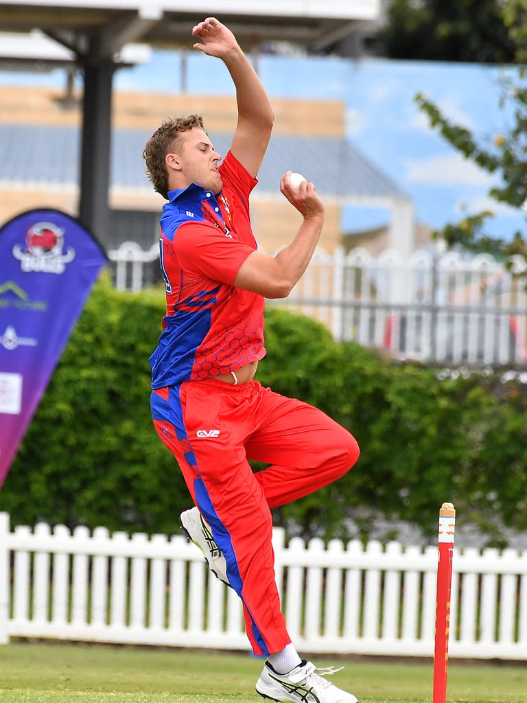 Toombul bowler Connor Sully. Picture, John Gass