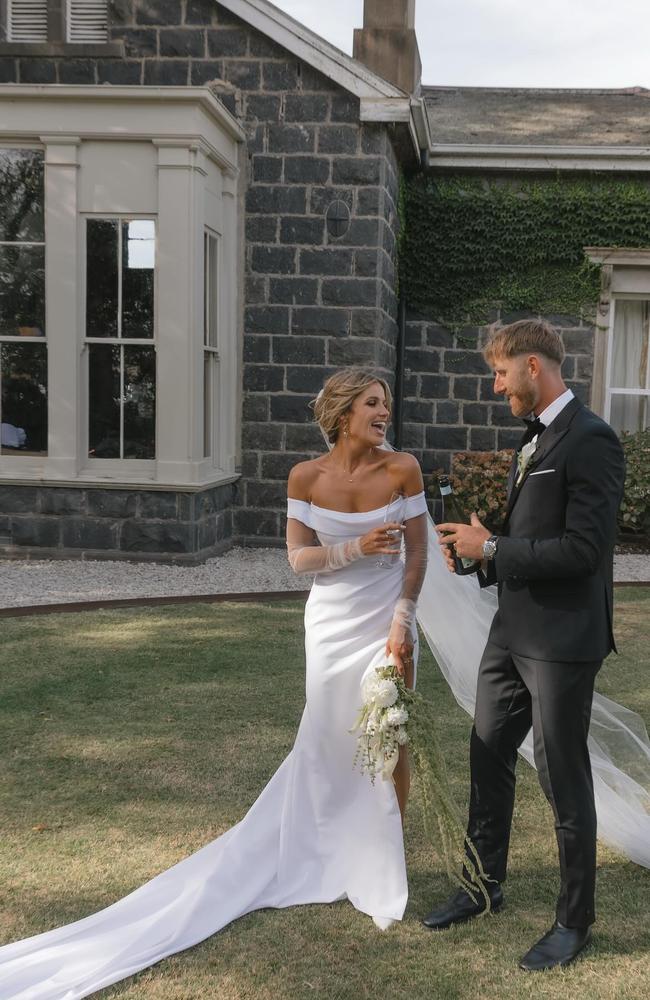 The couple enjoying a drink on the big day. Picture: Bianca Virtue Photographer