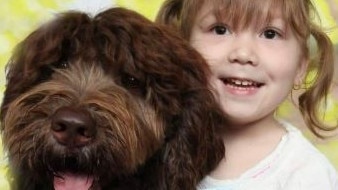 Erika Bela Heim, 4, was unable to play or make connections with anyone, including her family, until the arrival of Whoopi the Australian Cobberdog in April 2021.