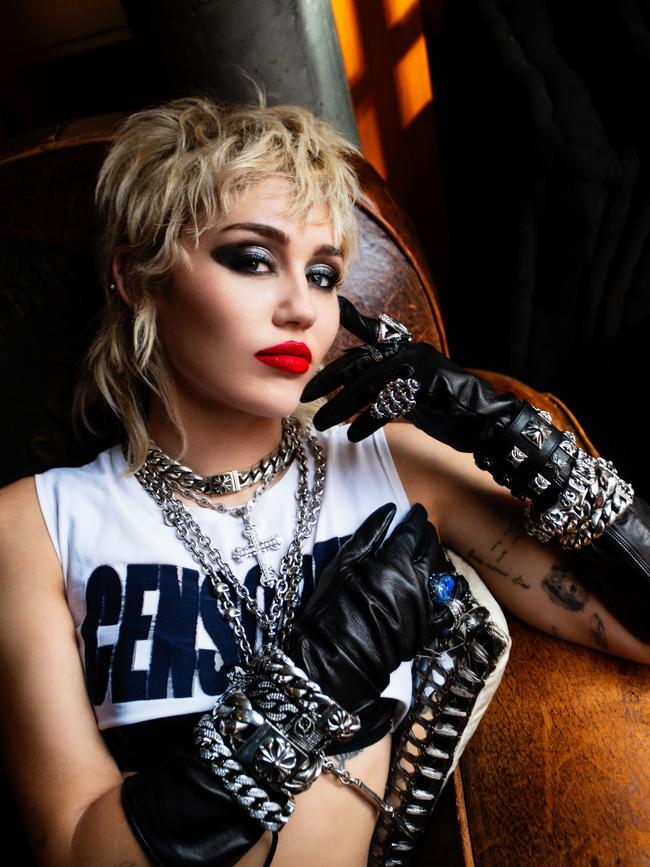 American pop singer-songwriter Miley Cyrus’s with her shaggy blonde crop hair. Picture: supplied/Mick Rock