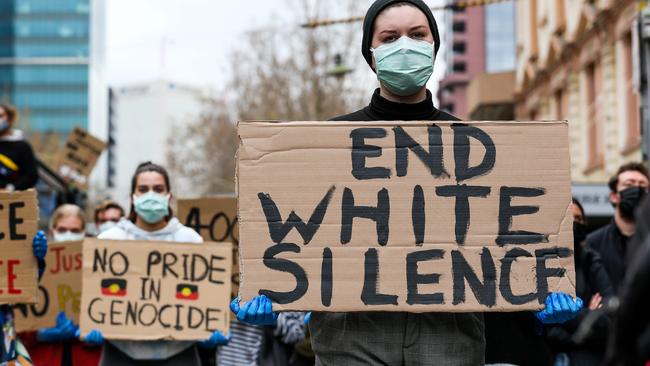 Demonstrators attend a Black Lives Matter protest to express solidarity with US protesters in Melbourne on June 6. Picture: Con Chronis/AFP