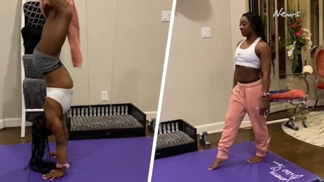 Simone Biles and Katelyn Ohashi take viral handstand challenge to next  level, Tom Holland, Ryan Reynolds, Jake Gyllenhaal