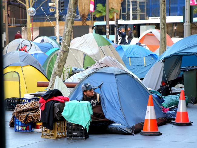 Tents still in place in Martin Place today. Picture: John Grainger