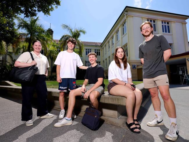 Younger Brisbane voters (from left) Maggie Ekert, Caden Griffiths, Pat Murray, Jessica Johnson and Corey Heaton. Picture: Steve Pohlner