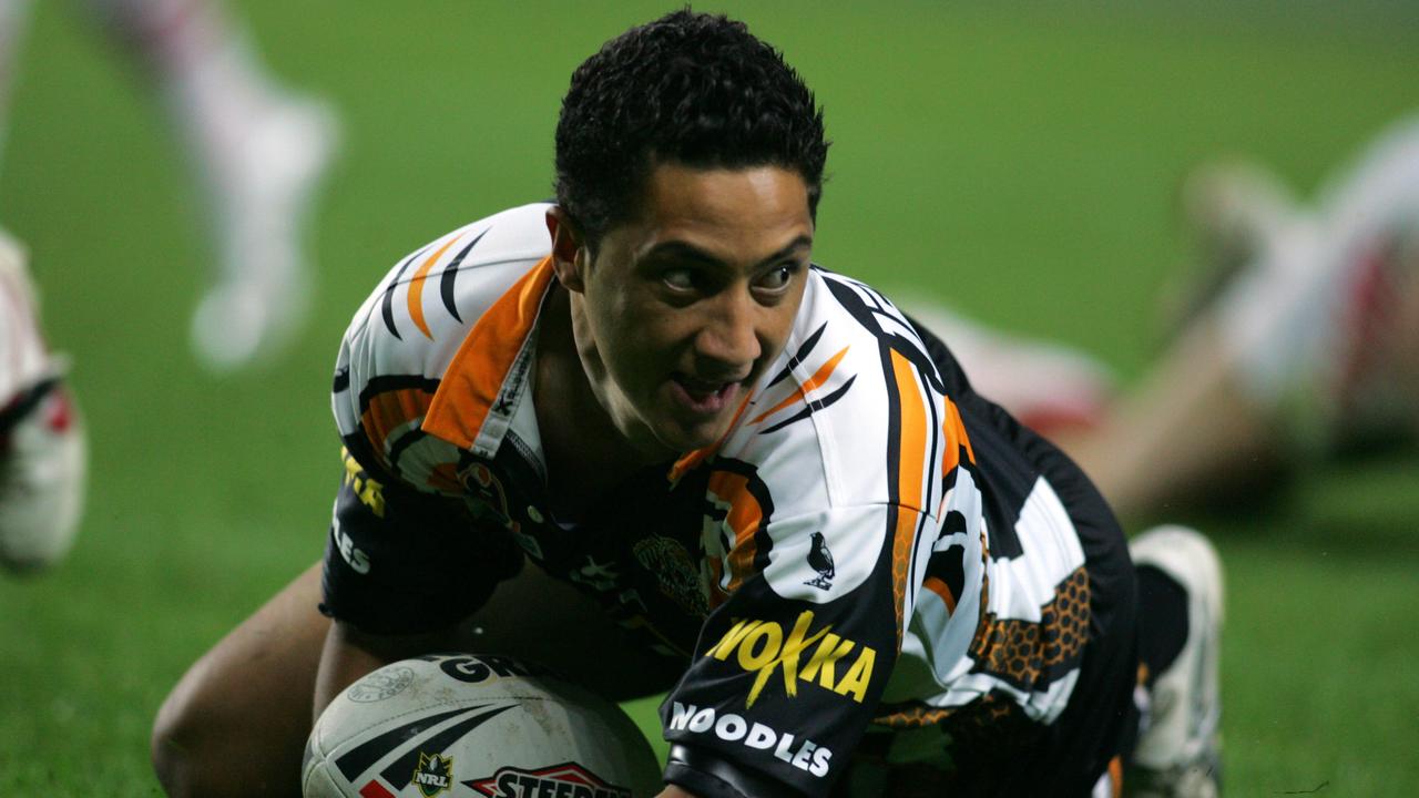 Benji Marshall scored a crucial try in the Tigers preliminary final win against the Dragons in 2005. Picture: Brett Costello