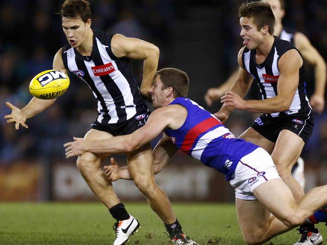 Kyle Martin playing for Collingwood in 2013.