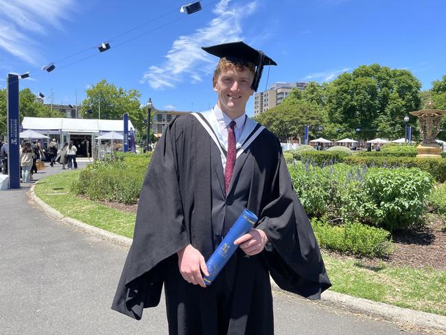 Lance Malone graduated with a Bachelor of Commerce at the 2024 University of Melbourne graduations. Picture: Himangi Singh