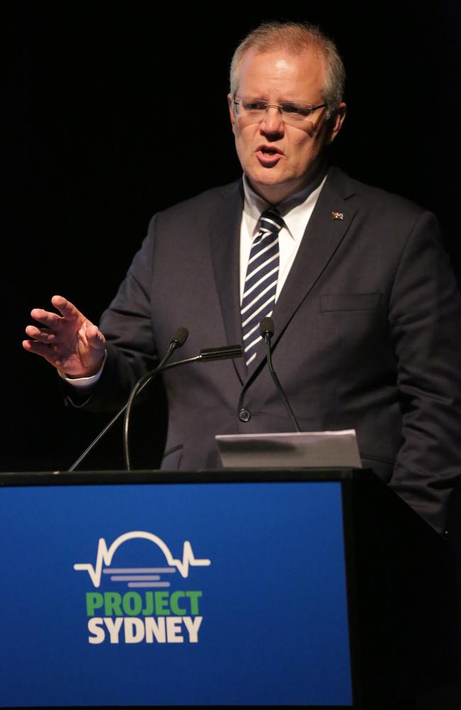 Prime Minister Scott Morrison at the 2018 Bradfield Oration at the Art Gallery of NSW on Monday night. Picture: Christian Gilles