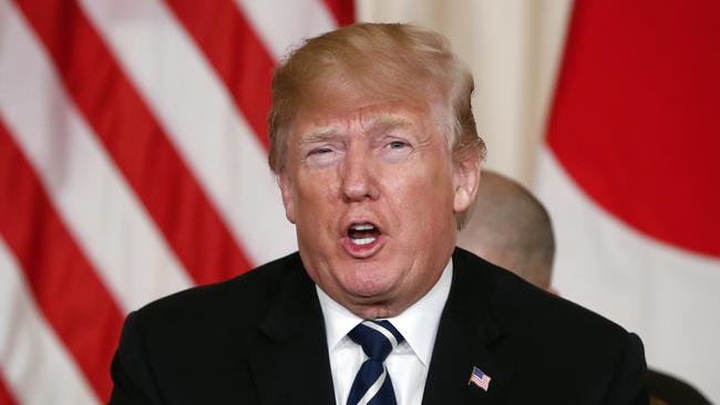 President Donald Trump speaks during his meeting with Japanese Prime Minister Shinzo Abe at Trump's private Mar-a-Lago club, Tuesday, April 17, 2018, in Palm Beach, Fla. (AP Photo/Pablo Martinez Monsivais)