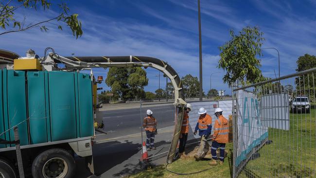 Workers are seen starting work on the new Women’s and Children’s Hospital. Picture: Roy VanDerVegt