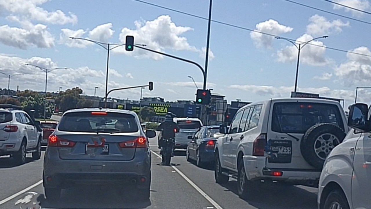 A dirt bike rider (above) has been seen riding extremely dangerously on Geelong roads.