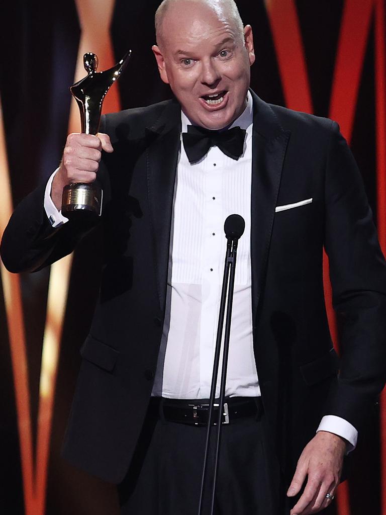 Tom Gleeson accepts the AACTA Award for Best Comedy Performer during the 2022 AACTA Awards. (Photo by Brendon Thorne/Getty Images for AFI)