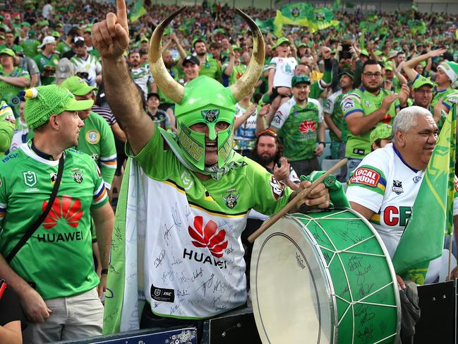 Raiders fan during the 2019 NRL Grand Final between the Sydney Roosters and Canberra Raiders at ANZ Stadium on 6 October, 2019 in Sydney. Picture. Phil Hillyard