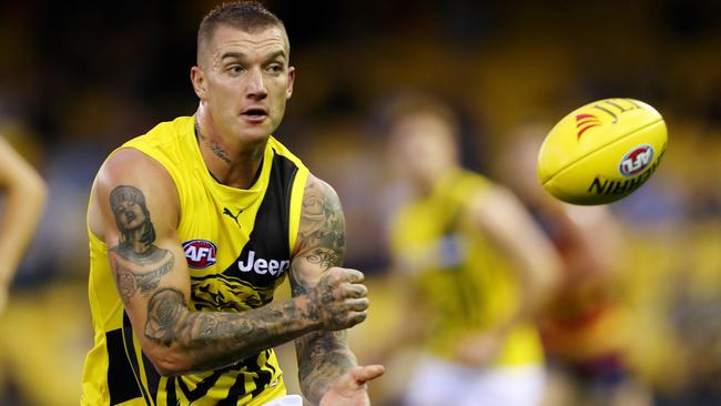 Dustin Martin refused to answer questions about his contract. Picture: Michael Klein