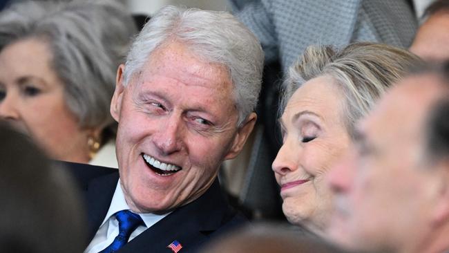 Former president Bill Clinton and former Secretary of State Hillary Clinton listen as President Donald Trump speaks after being sworn in as the 47th President. Picture: AFP