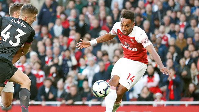 Arsenal's Gabonese striker Pierre-Emerick Aubameyang scores his team's second goal. Photo: AFP