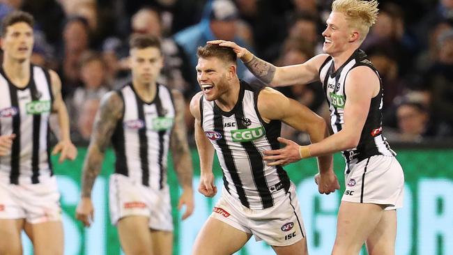 Taylor Adams sparked the Pies with two goals and a heap of contested possession. Pic: Michael Klein.