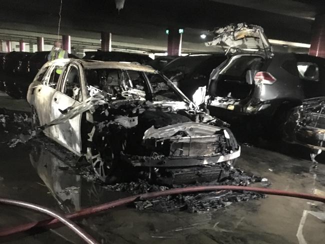 Cars left destroyed by the fire in the Chadstone car park