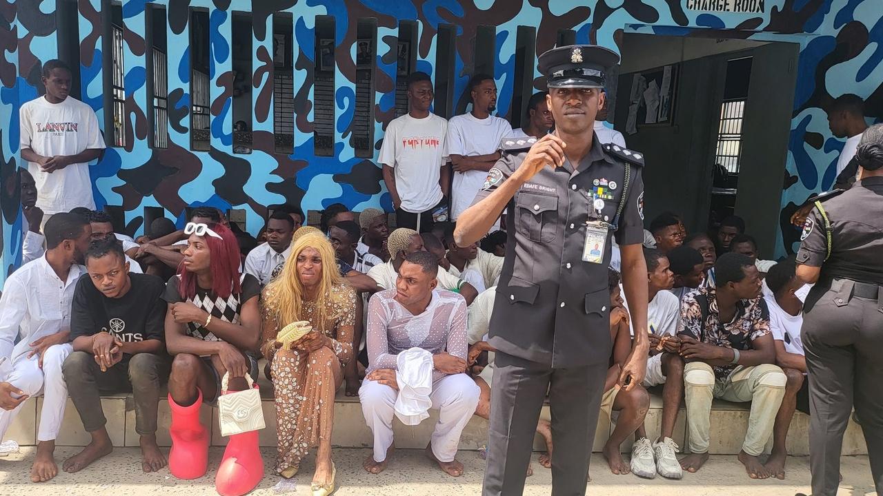 Police in southern Nigeria arrested over 60 people attending a gay wedding. Picture: Twitter@Brightgoldenboy