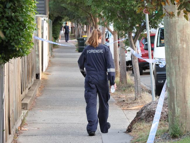 Forensic investigators at the scene. Picture: David Crosling