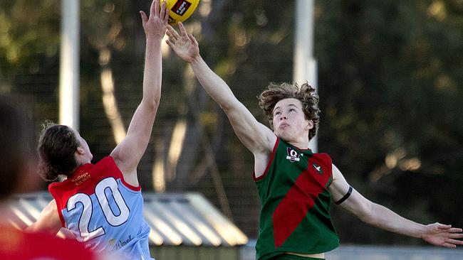 Ruckman fly in the Sandgate vs Kedron Grange colts. (Image Sarah Marshall)