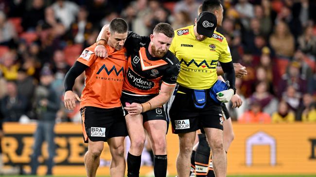 Jackson Hastings’ season was ended after suffering a fractured ankle in a Patrick Carrigan hip-drop tackle. Picture: Getty Images.