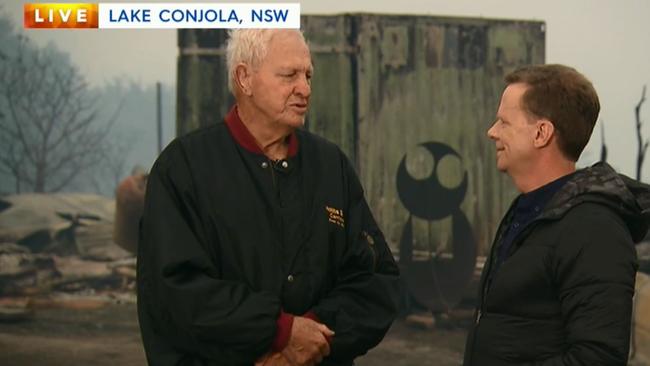 Rugby league legend Ron Coote and his daughter have both lost their home in Lake Conjola. Picture: 9News