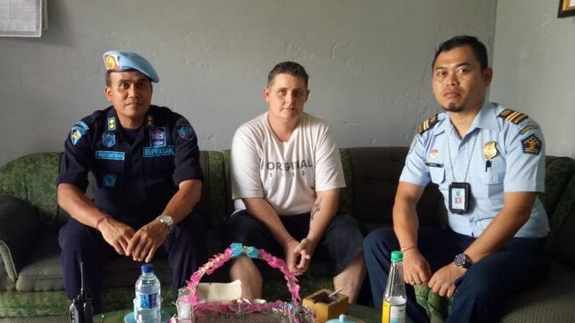 Bali Nine member Renae Lawrence with Bangli jail governor Made Suwendra and an Immigration officer ahead of her release from jail on November 21. Picture: Supplied