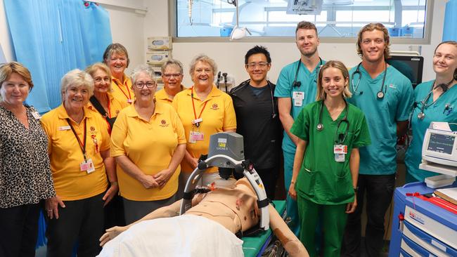 United Hospital Auxiliary members with LBH staff and clinicians and the new LUCAS Stryker machine chest compression system worth $24,981.