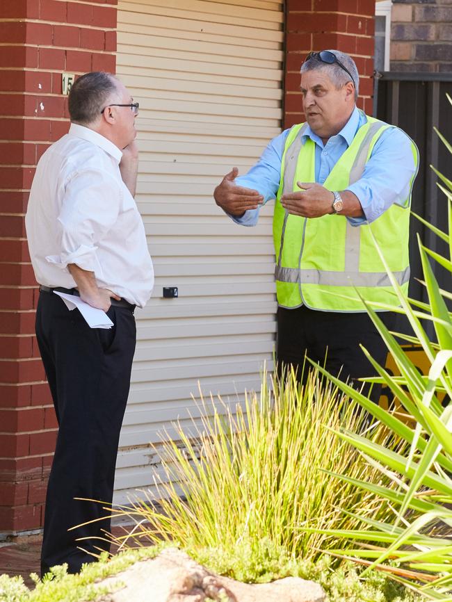 Minister for Water Ian Hunter visits Adelaide’s north-east, where water mains burst at Paradise and Campbelltown. Picture: Matt Loxton