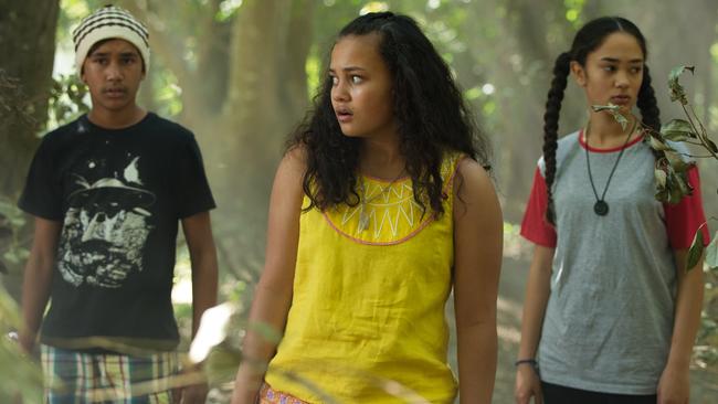 Left to right: Tjiirdm McGuire, Kiki Masella and Mairehau Grace, in Grace Beside Me.