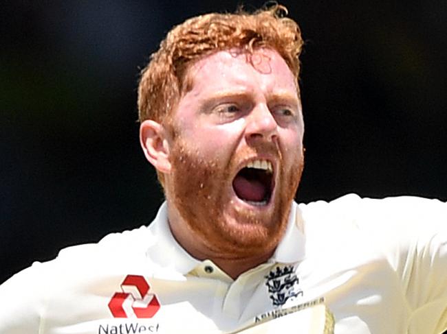 England batsman Jonny Bairstow reacts after scoring a century on Day 2 of the Third Ashes Test match between Australia and England at the WACA ground in Perth, Friday, December 15, 2017. (AAP Image/Dave Hunt) NO ARCHIVING, EDITORIAL USE ONLY, IMAGES TO BE USED FOR NEWS REPORTING PURPOSES ONLY, NO COMMERCIAL USE WHATSOEVER, NO USE IN BOOKS WITHOUT PRIOR WRITTEN CONSENT FROM AAP