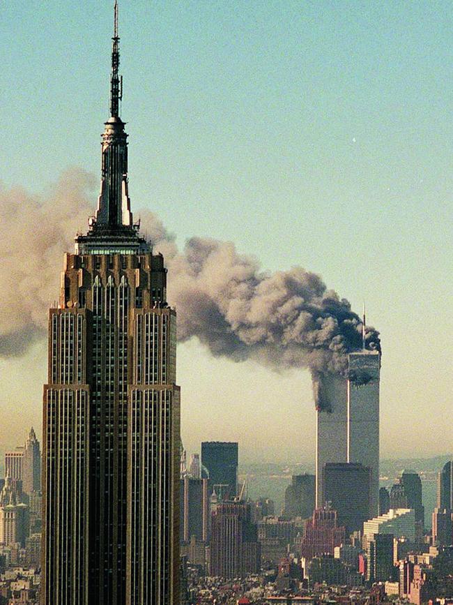 The twin towers of the World Trade Centre burn in New York, September 11, 2001. Picture: AP