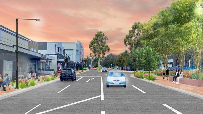 An artist impression of Kensington Rd, Adelaide, looking east, under the proposed masterplan for the area.