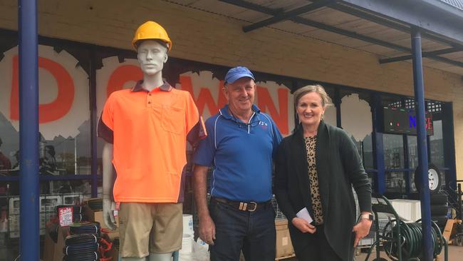 Frank and Sarah Greco with Bob the mannequin at their business F.J's Discount Tools Bayswater, which is closing after more than 20 years.