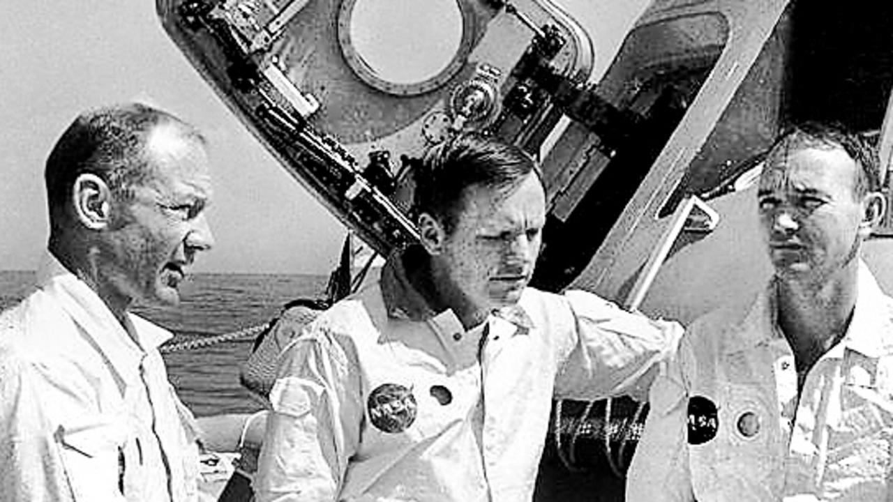 Michael Collins (right) relaxes with Neil Armstrong (left) and Buzz Aldrin during training for their mission in 1969. Picture: NASA