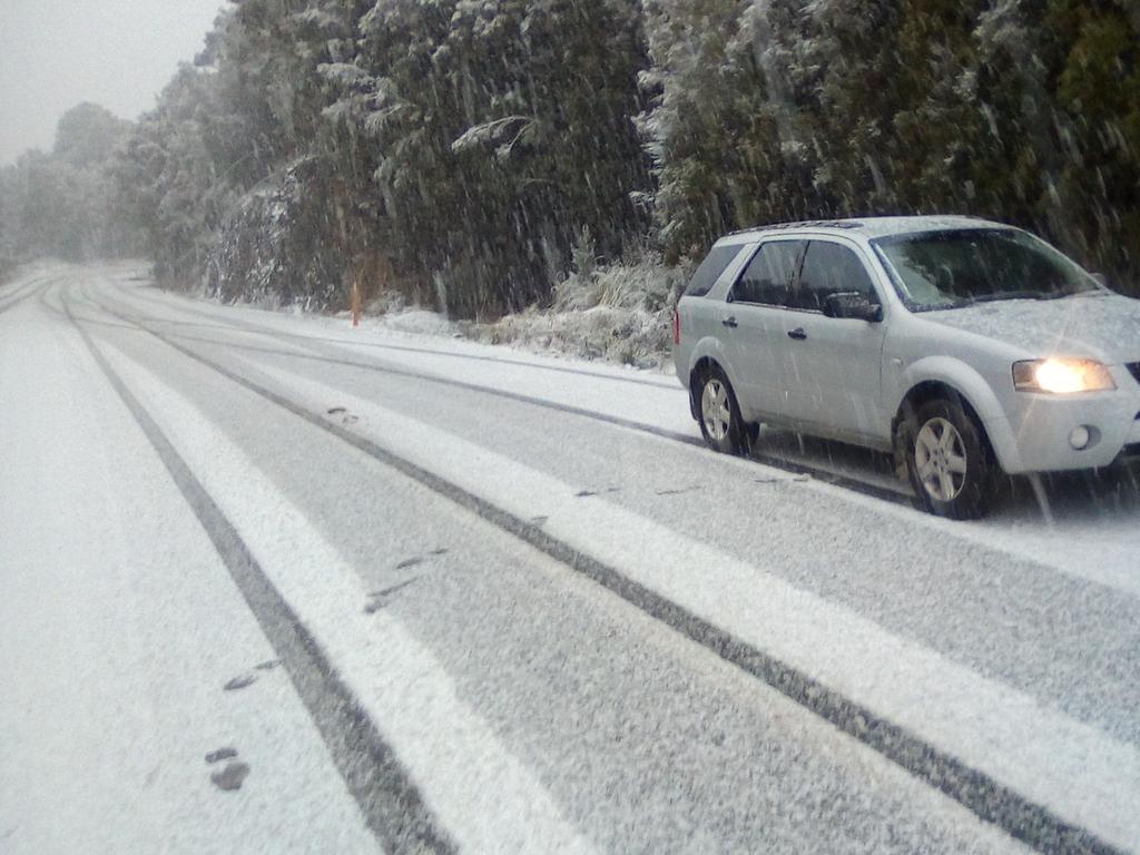 Snow on Lyell Highway at Mt Black. Picture CAMERON GOSS